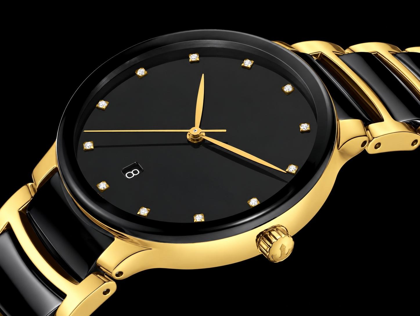 Black and gold wristwatch